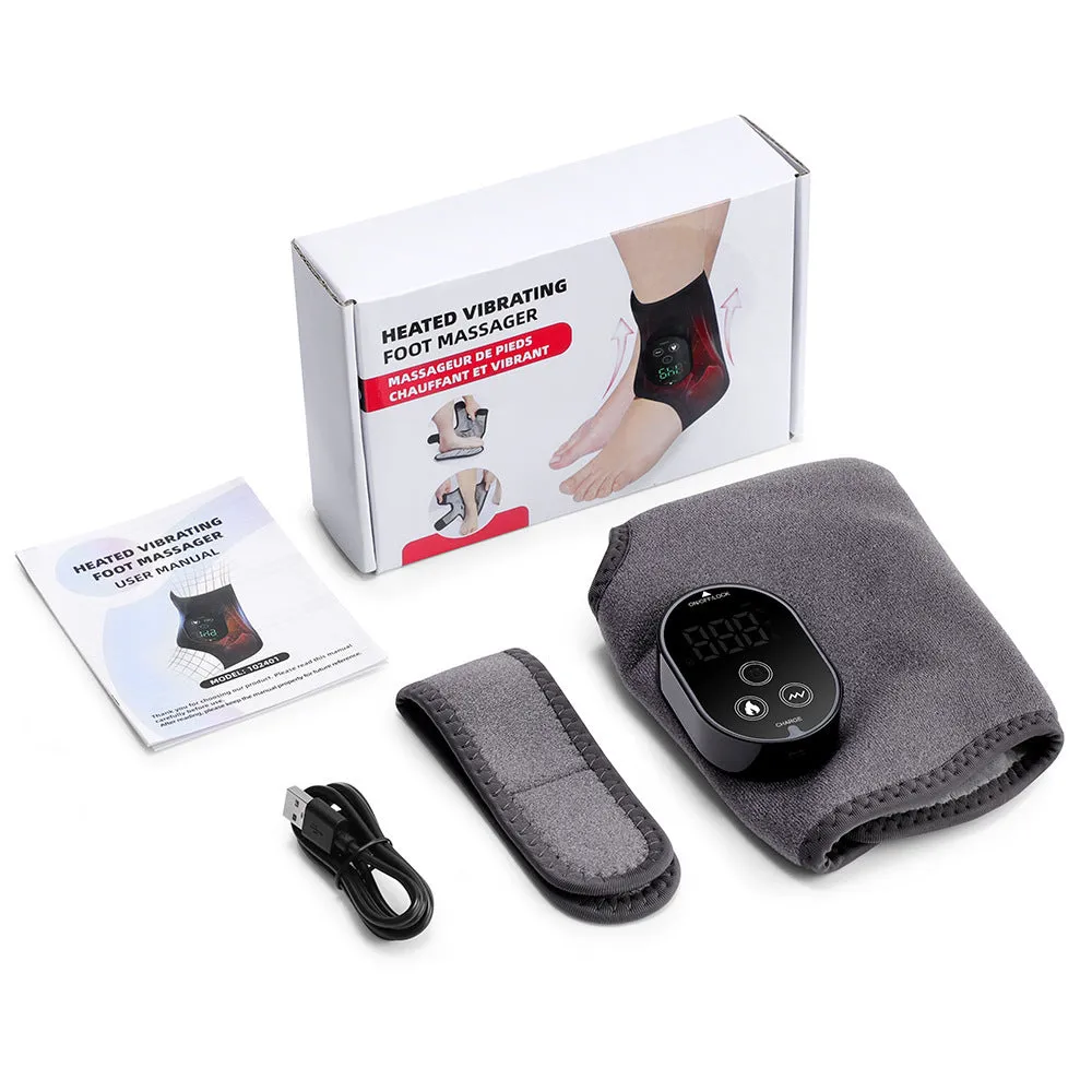 Portable foot massage device with neoprene wrap, heating and vibration, black colour, 46 x 32 cm size
