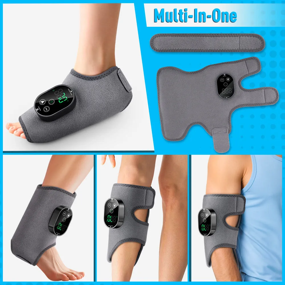 Portable foot massage device with neoprene wrap, heating and vibration, black colour, 46 x 32 cm size