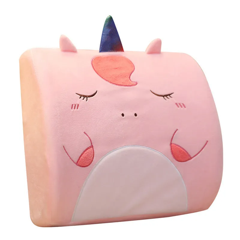 Cartoon memory foam seat back cushion in a choice of six anime designs like pink unicorn and green dinosaur.