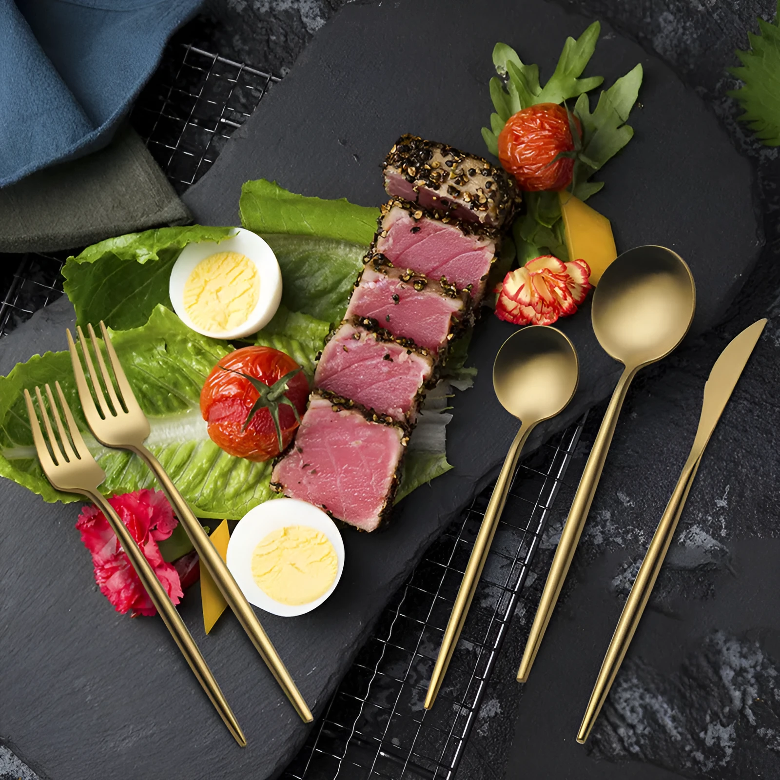 Stainless steel 5-piece steak knife set in solid colour with multi-color options for Western tableware