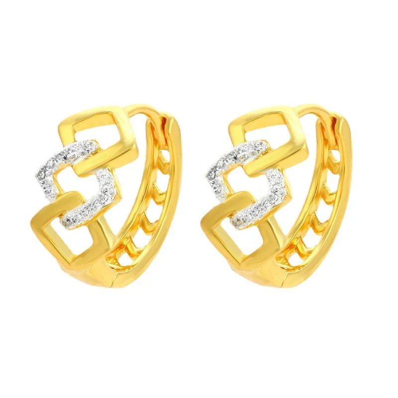 Gold geometric hollow-out earrings with electroplated alloy construction and ear clip fastening