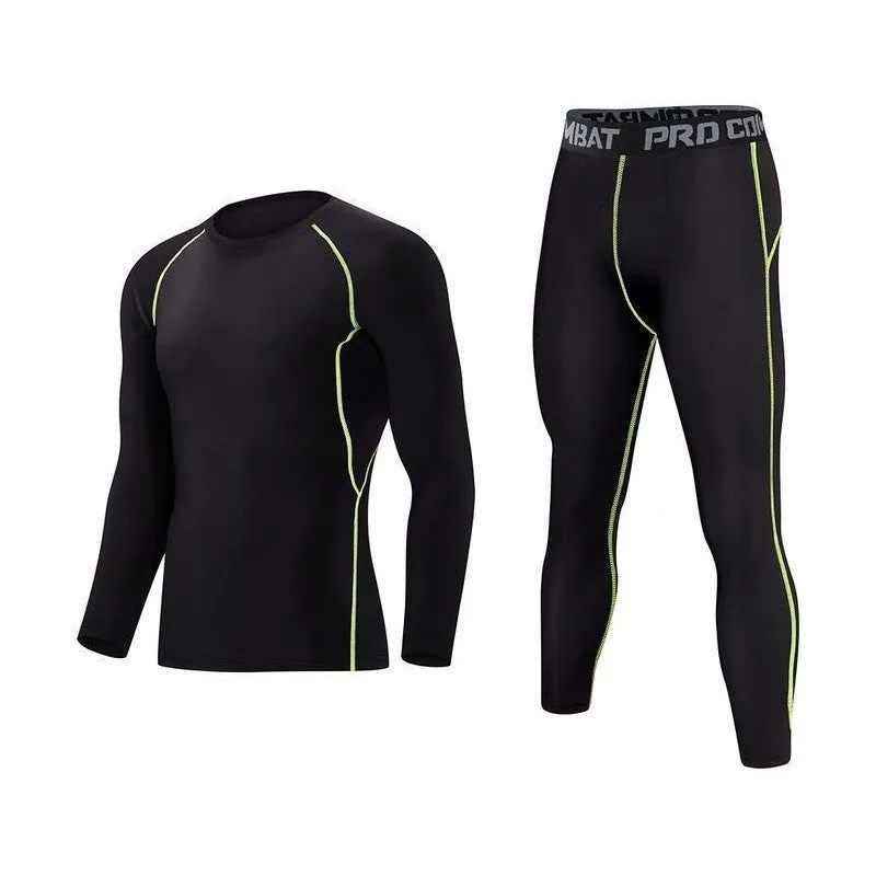 Fitness tights set adults children thin fleece-lined cotton blend solid colour top trousers black green grey orange