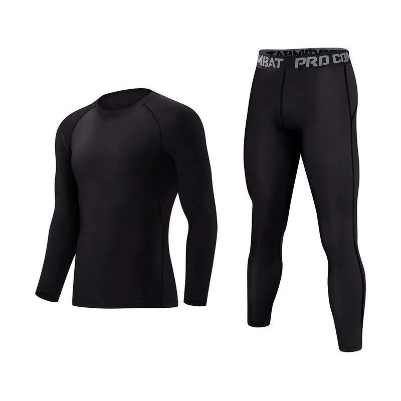 Fitness tights set adults children thin fleece-lined cotton blend solid colour top trousers black green grey orange