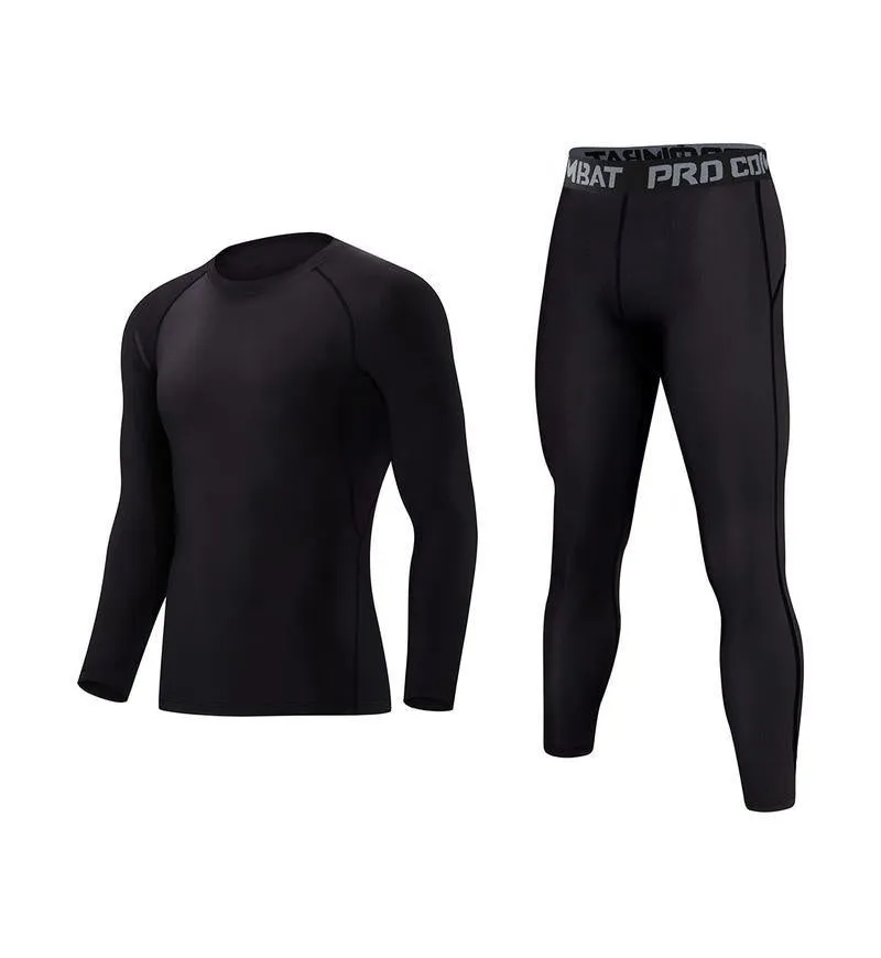 Fitness tights set adults children thin fleece-lined cotton blend solid colour top trousers black green grey orange