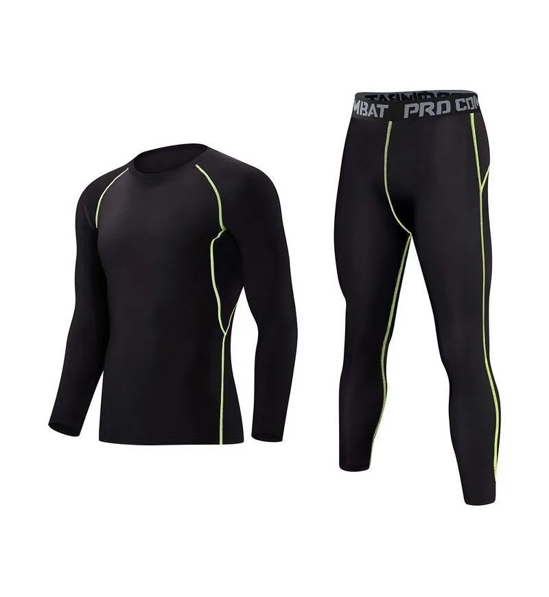Fitness tights set adults children thin fleece-lined cotton blend solid colour top trousers black green grey orange