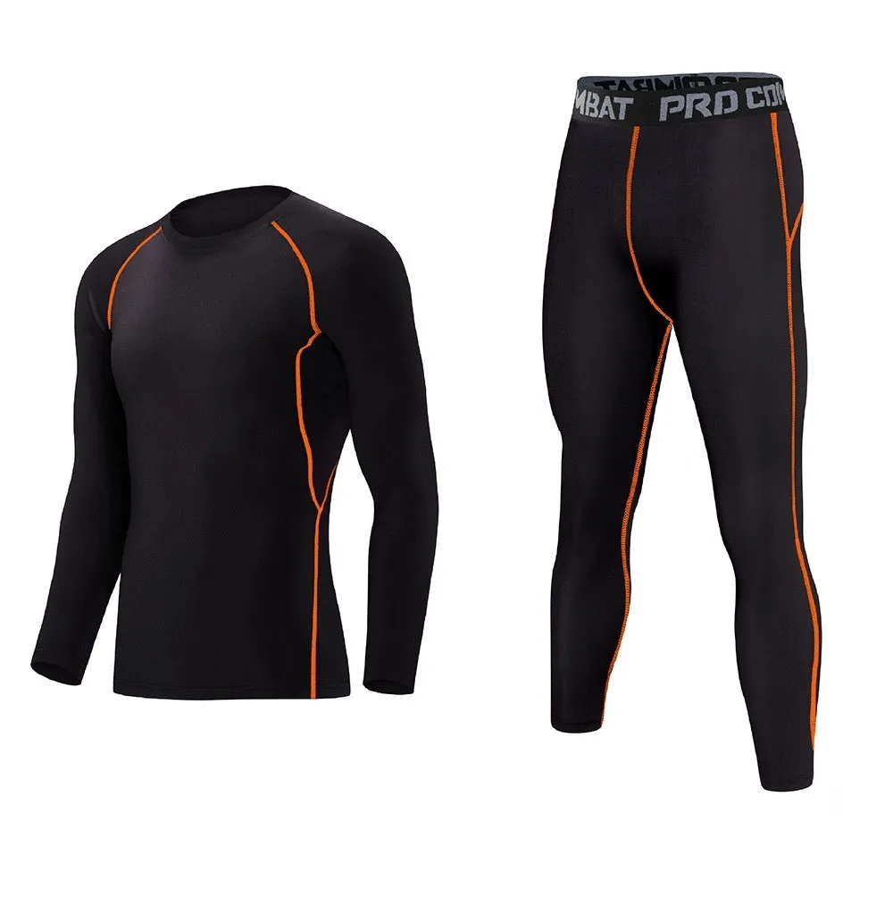 Fitness tights set adults children thin fleece-lined cotton blend solid colour top trousers black green grey orange