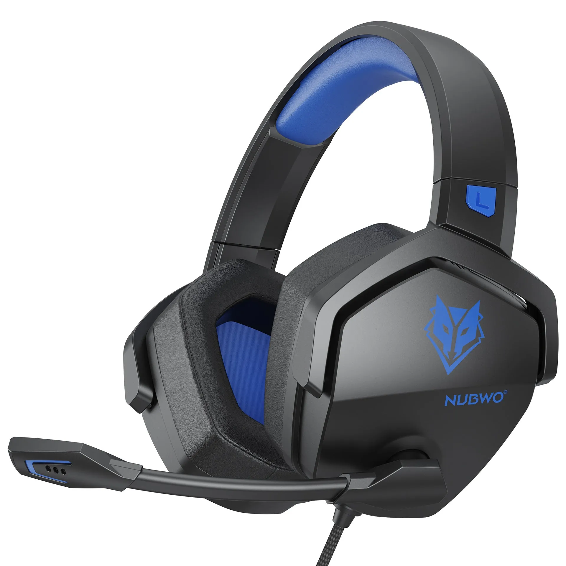 Wired esports gaming headset with chicken head design, artificial leather ear cushions, and braided cable