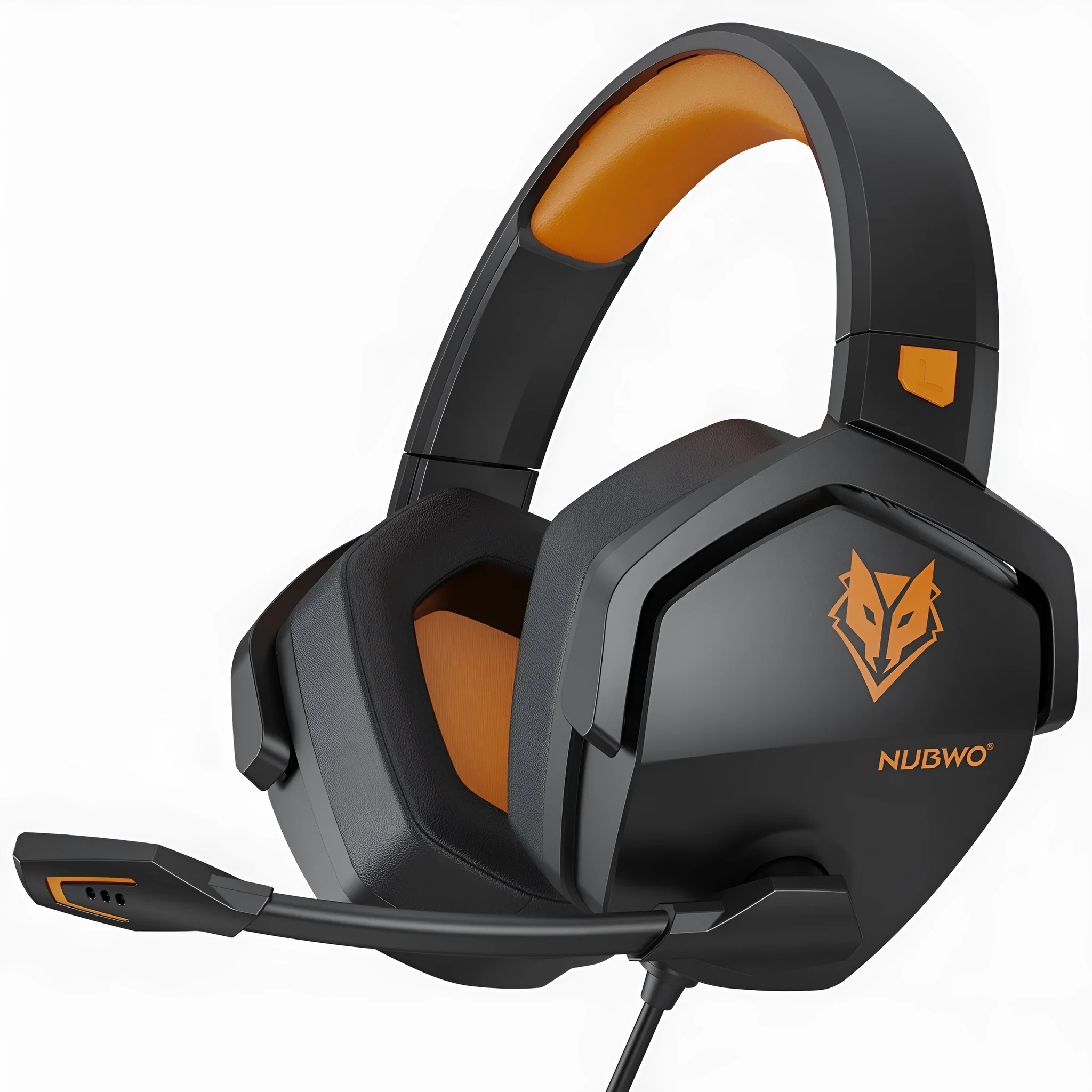 Wired esports gaming headset with chicken head design, artificial leather ear cushions, and braided cable