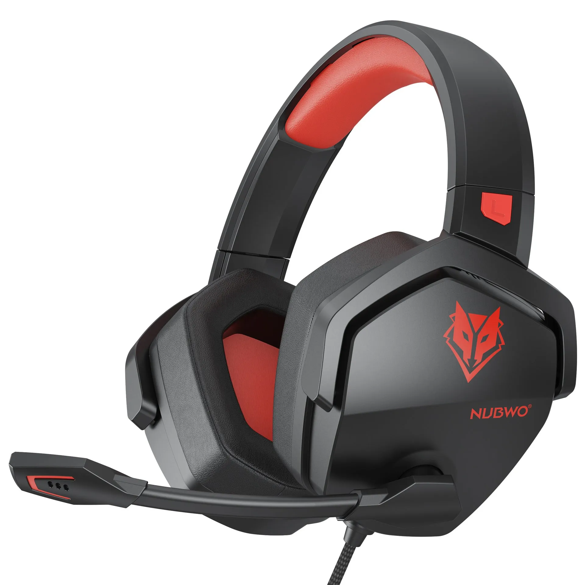 Wired esports gaming headset with chicken head design, artificial leather ear cushions, and braided cable