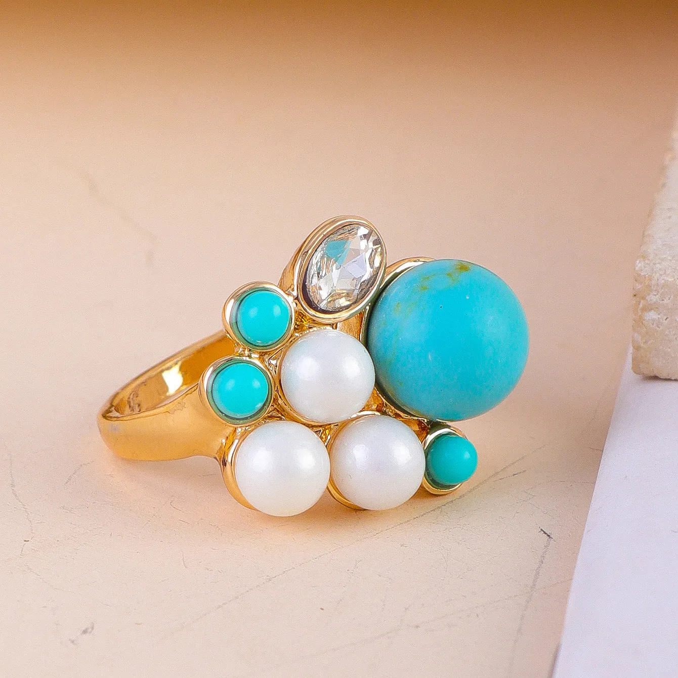 Zinc alloy flower ring for women size No 7 pink crystal colour