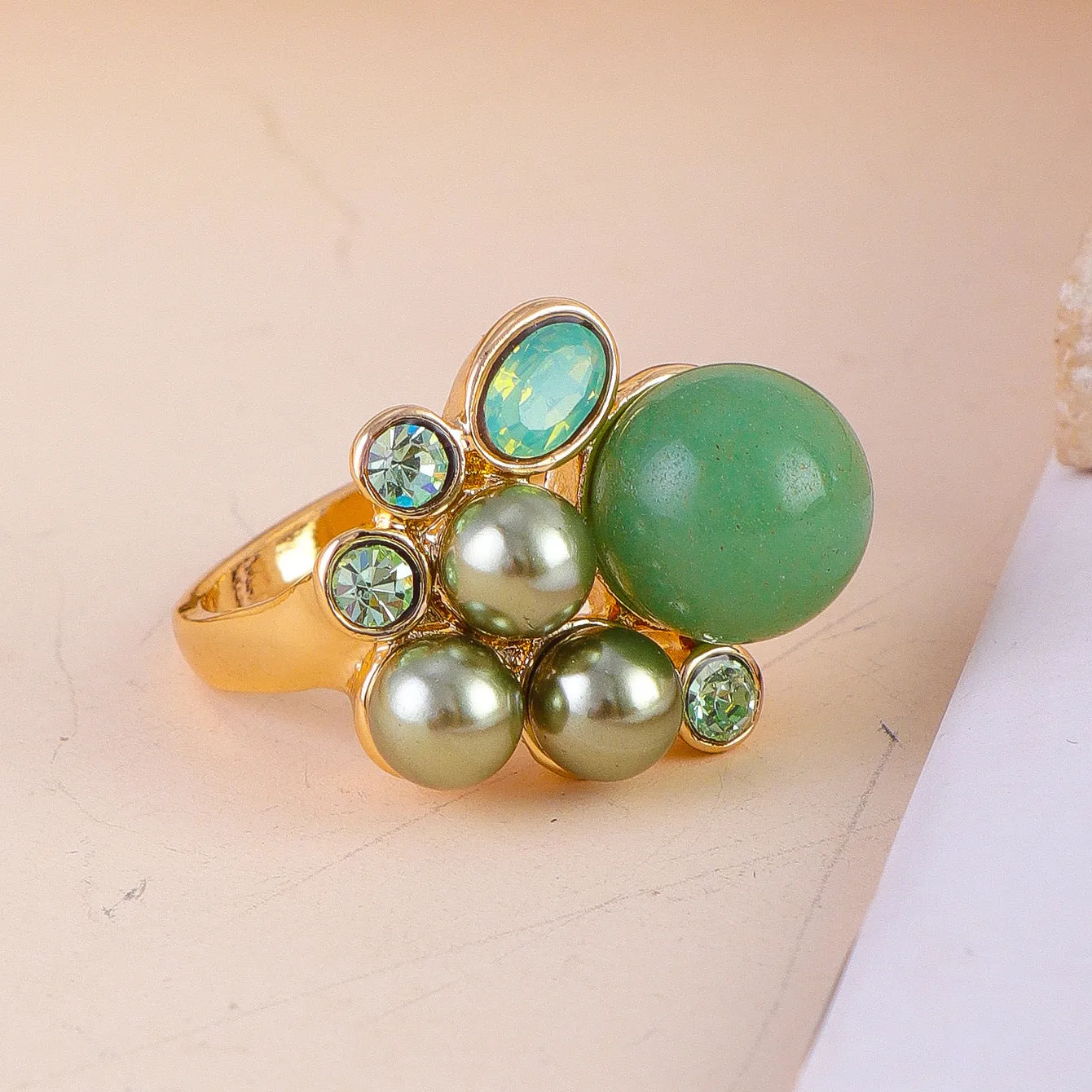 Zinc alloy flower ring for women size No 7 pink crystal colour