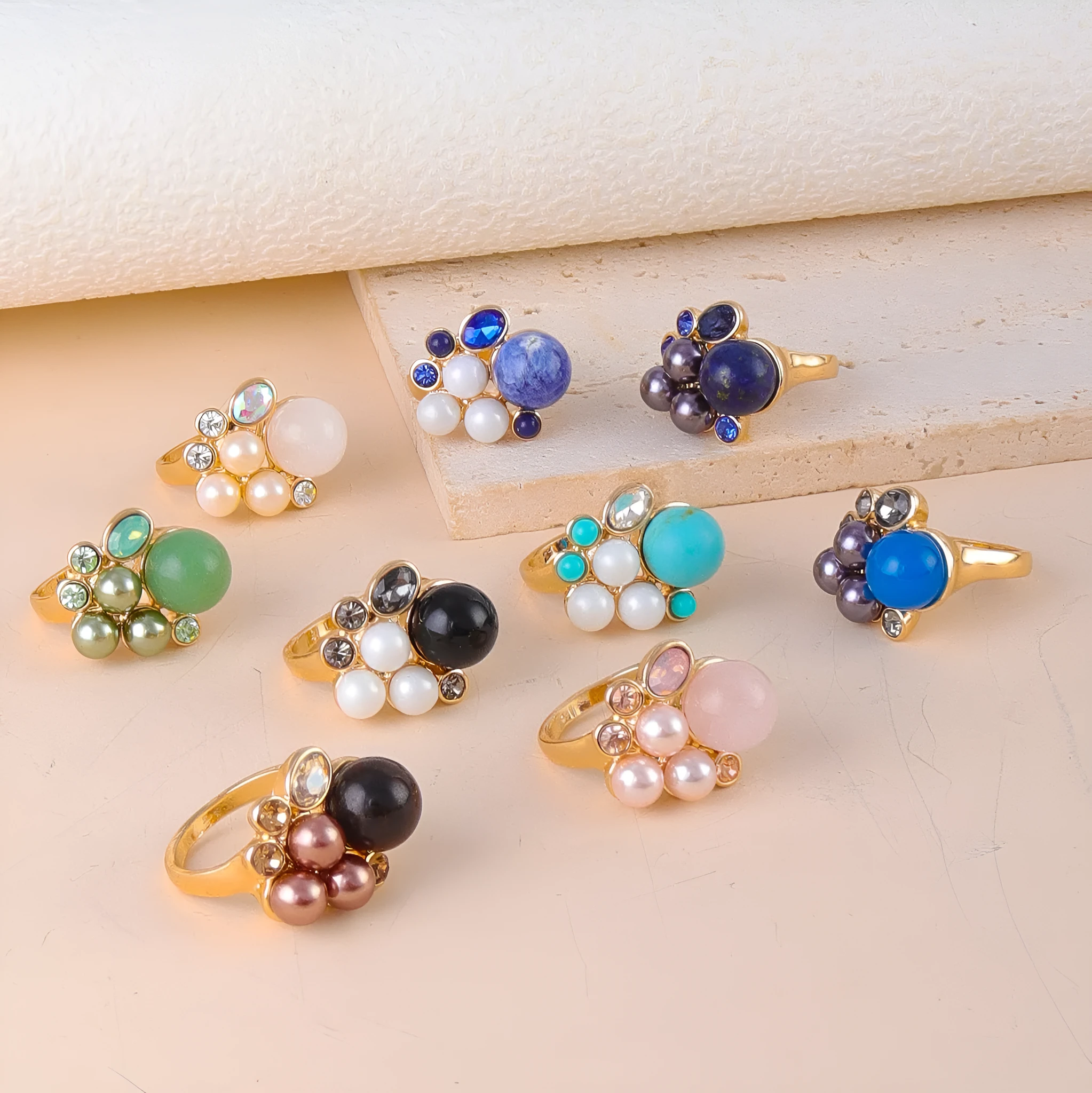 Zinc alloy flower ring for women size No 7 pink crystal colour