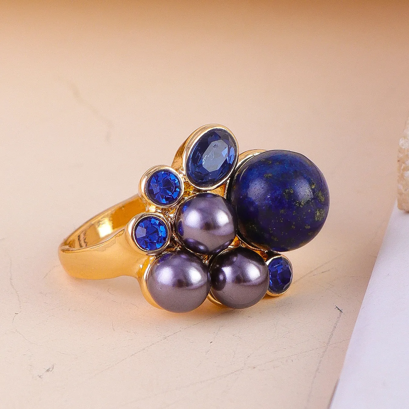Zinc alloy flower ring for women size No 7 pink crystal colour