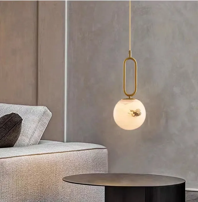 Nordic wall light marble shade copper frame black finish 15cm size on wall