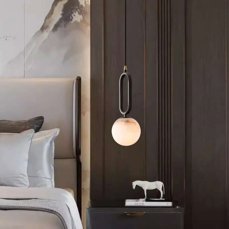 Nordic wall light marble shade copper frame black finish 15cm size on wall