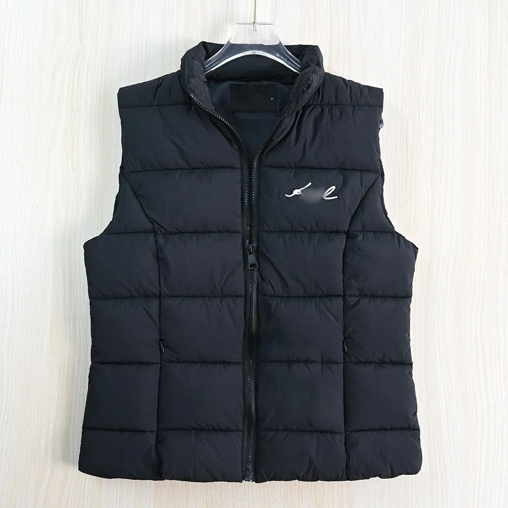 Women's solid colour stand collar quilted vest in navy blue, slim fit, with side pockets