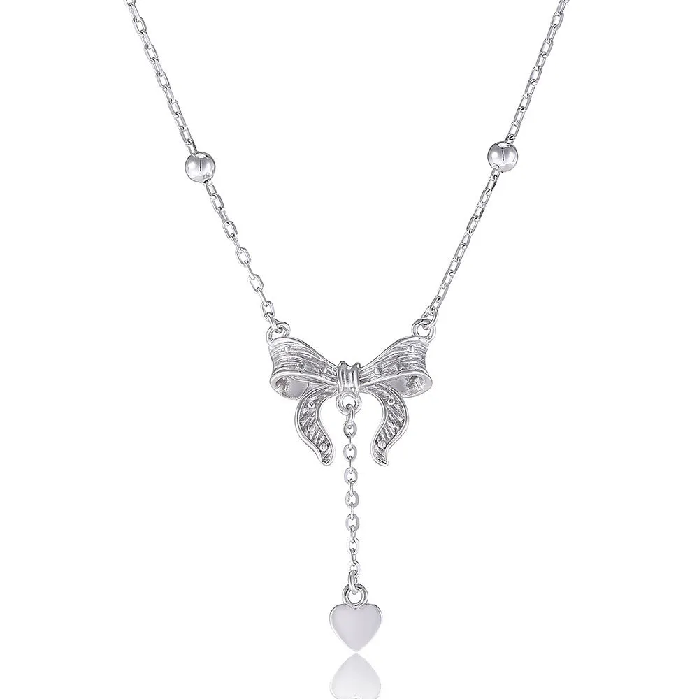 S925 pure silver butterfly heart pendant clavicle chain necklace with O-ring chain