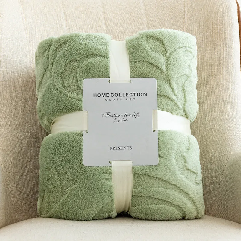 Flannel jacquard blanket in solid colour with plant flower pattern, polyester fibre, multi-size sofa cover