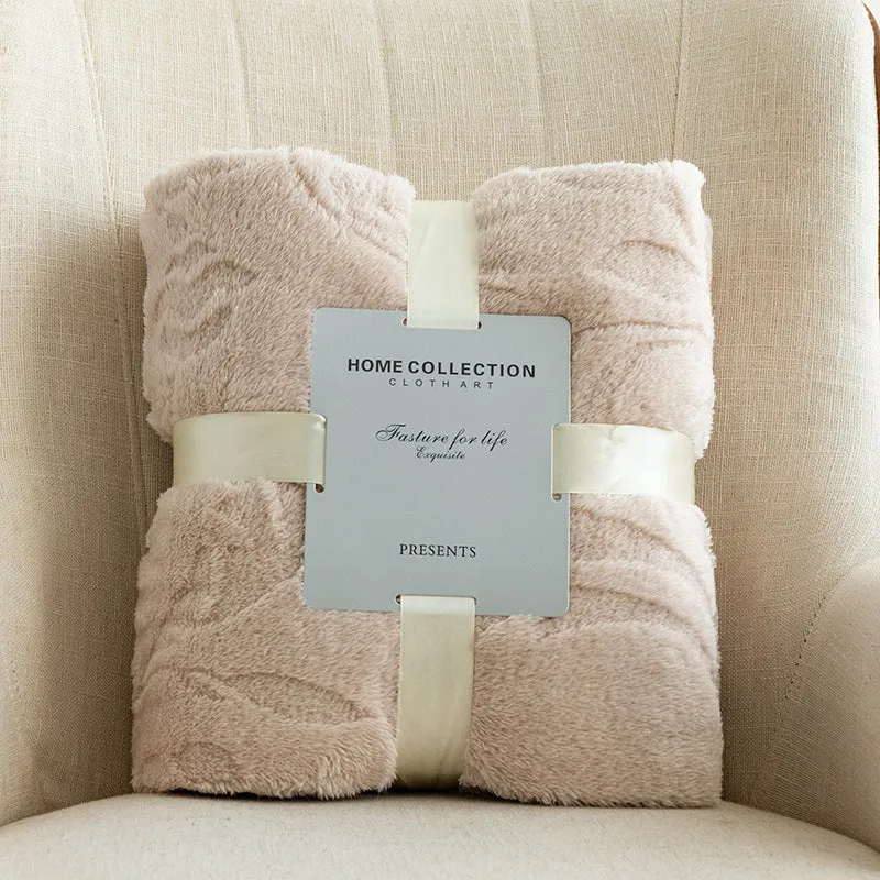 Flannel jacquard blanket in solid colour with plant flower pattern, polyester fibre, multi-size sofa cover
