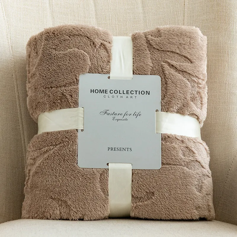 Flannel jacquard blanket in solid colour with plant flower pattern, polyester fibre, multi-size sofa cover