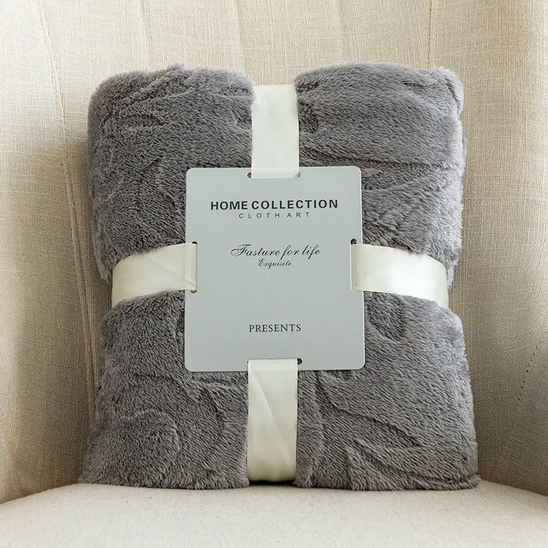 Flannel jacquard blanket in solid colour with plant flower pattern, polyester fibre, multi-size sofa cover
