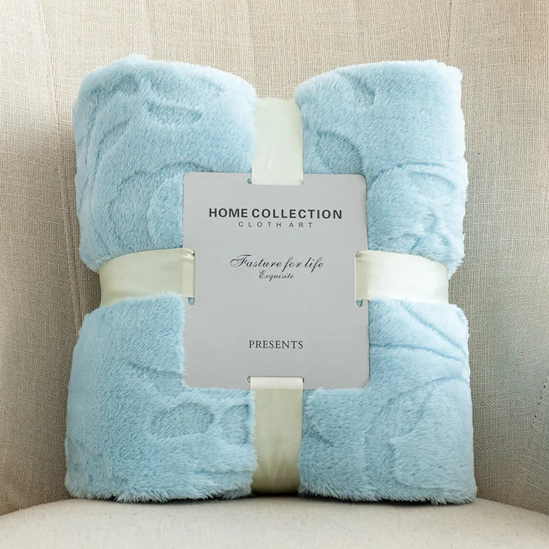 Flannel jacquard blanket in solid colour with plant flower pattern, polyester fibre, multi-size sofa cover