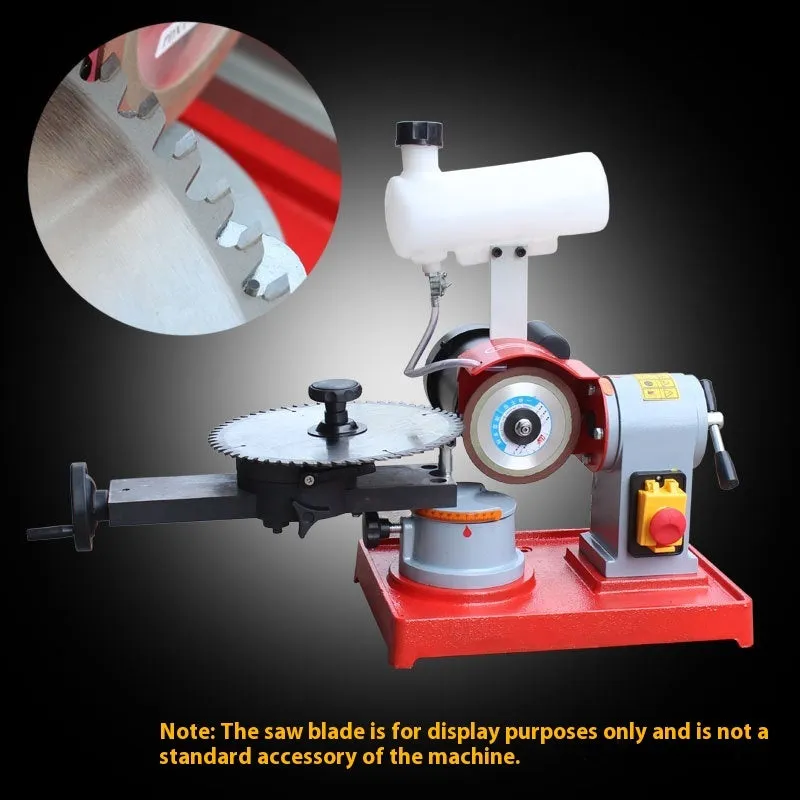 Xiao mowang manual gear grinding machine for sharpening alloy circular saw blades on a workbench.