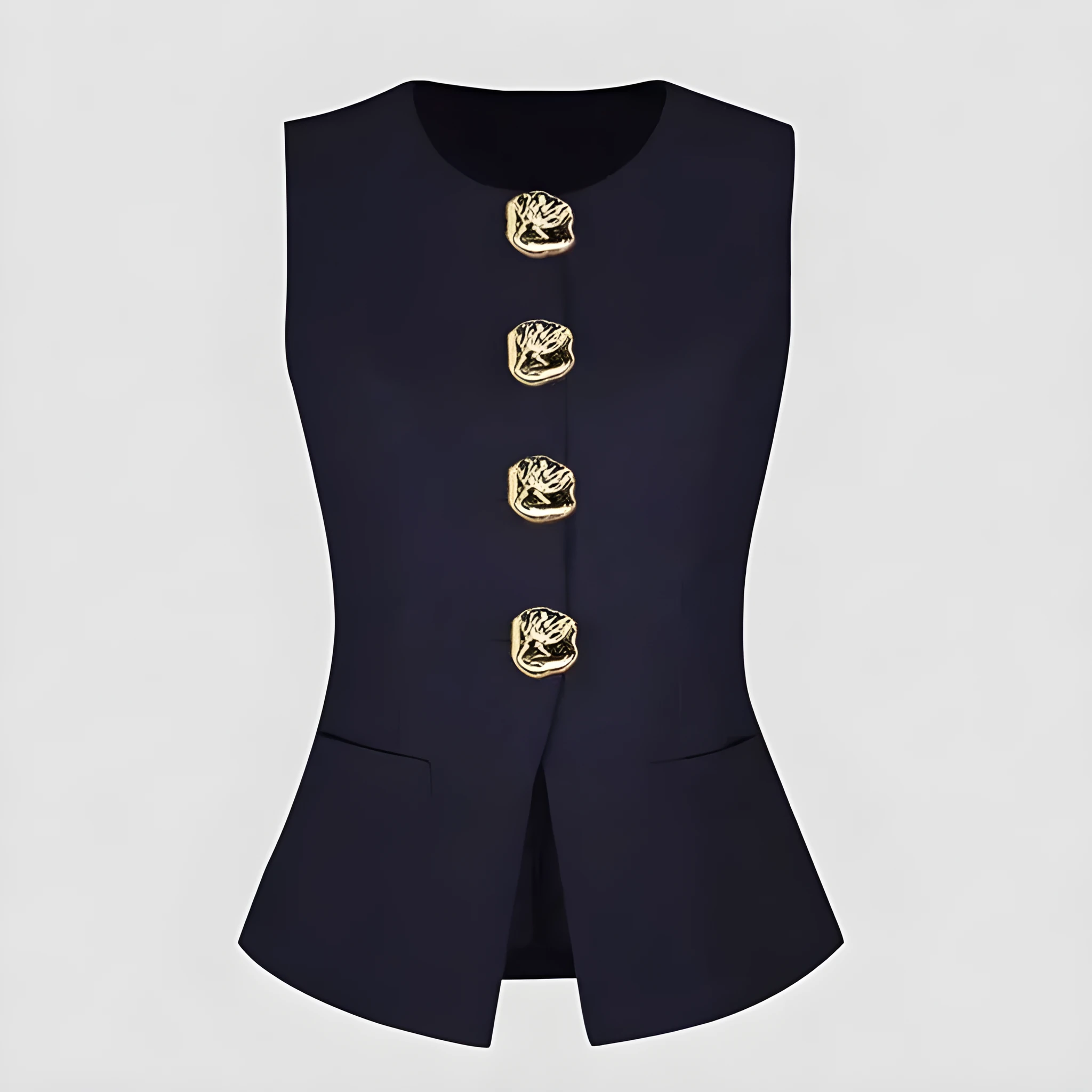Women's cotton sleeveless vest round neck waist-tight fit solid colour black front view