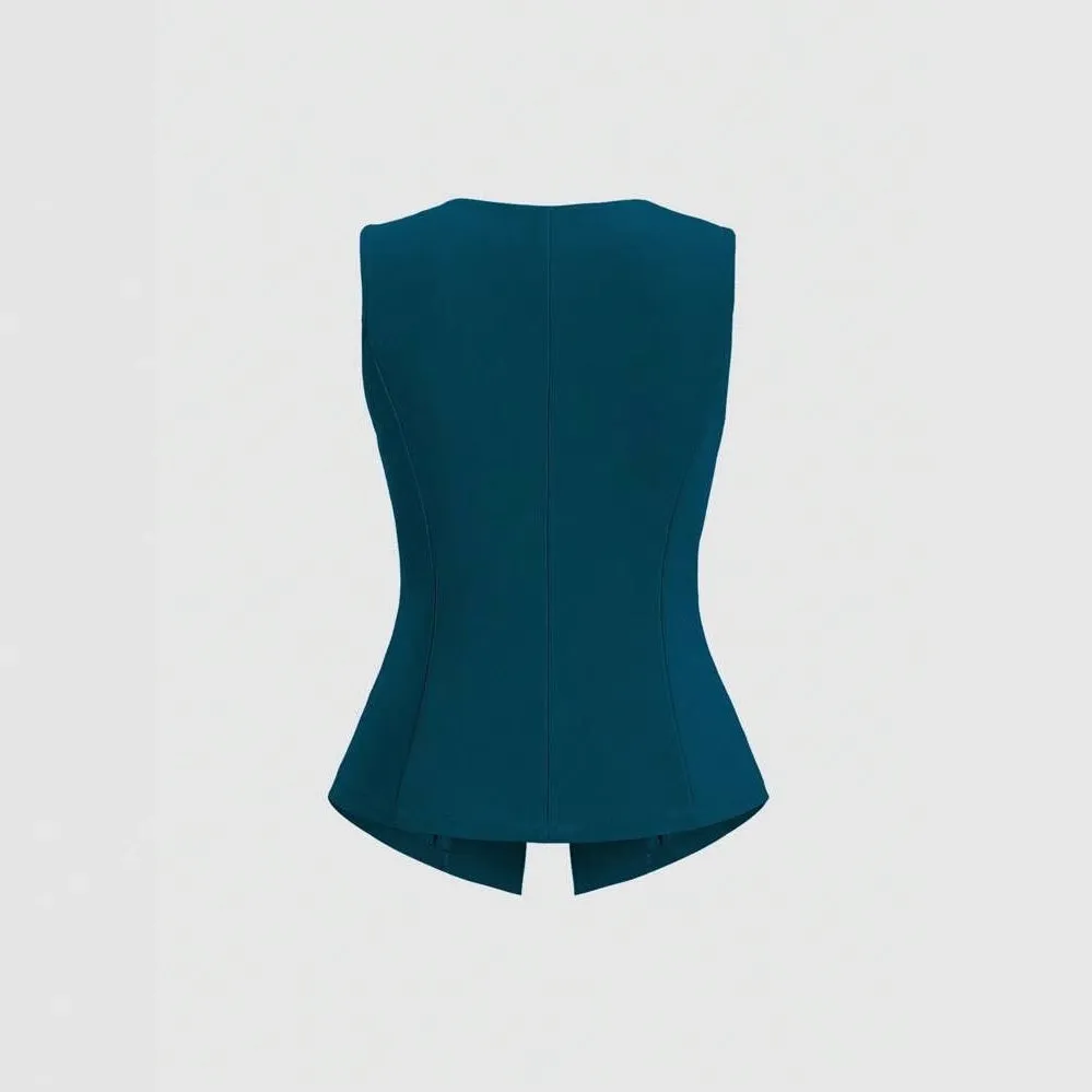 Women's cotton sleeveless vest round neck waist-tight fit solid colour black front view