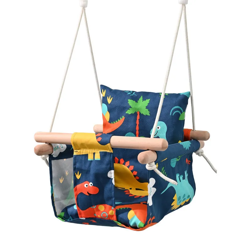 Blue cotton and linen children's hanging chair and infant swing from Red House, suitable for indoor and outdoor use