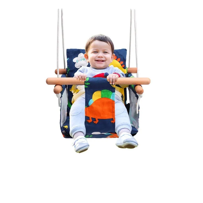 Blue cotton and linen children's hanging chair and infant swing from Red House, suitable for indoor and outdoor use