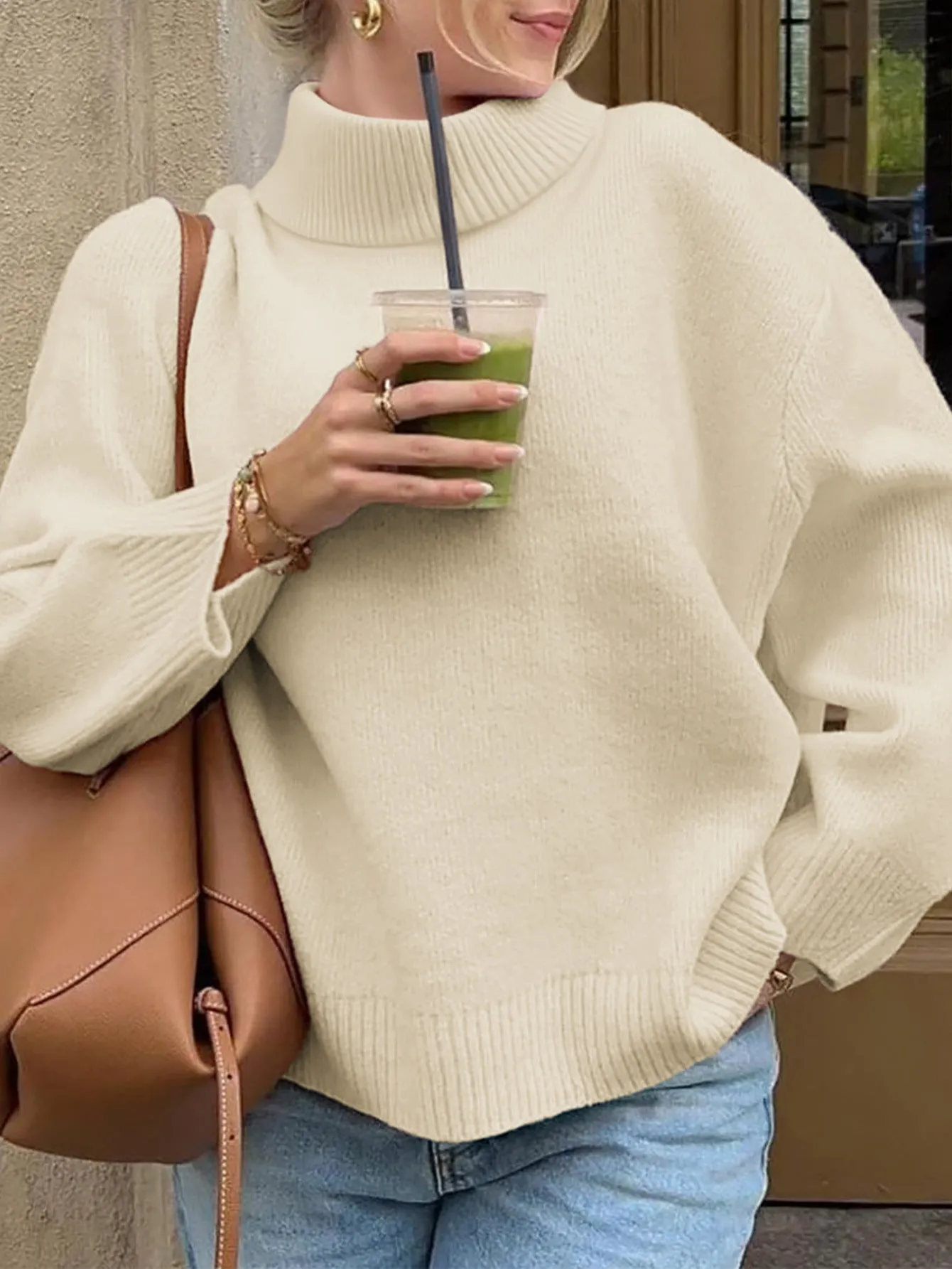 Casual polyester long-sleeved solid colour pullover sweater for women, available in multiple colours and sizes S to XL