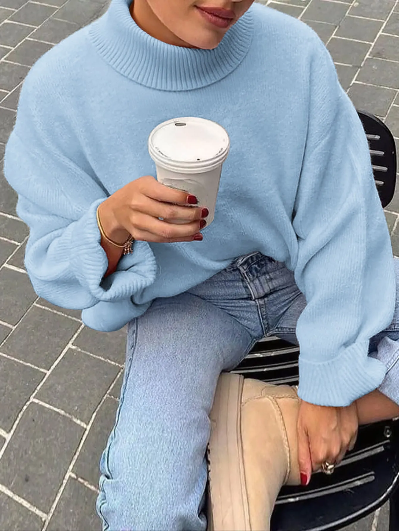 Casual polyester long-sleeved solid colour pullover sweater for women, available in multiple colours and sizes S to XL