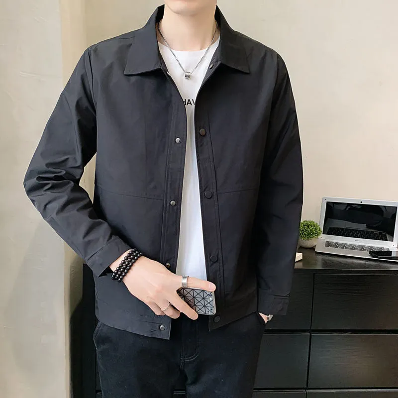 Men's thin single-layer Korean style jacket in light grey for spring and autumn wear.