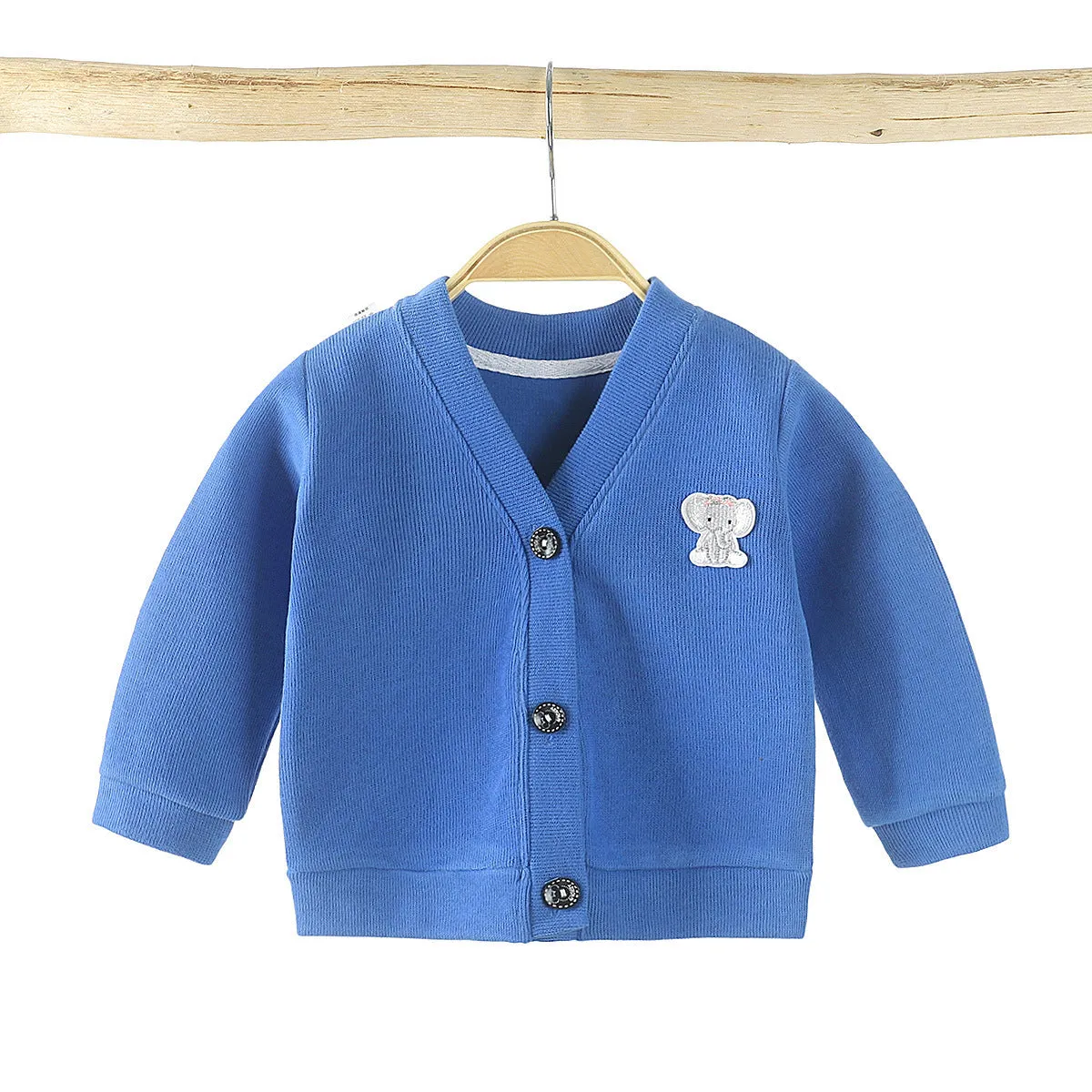 Baby girls cotton cardigan in blue with long sleeves and single-breasted closure, soft treatment finish