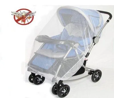 Baby stroller mosquito net full cover in black fine mesh on a pram for summer protection