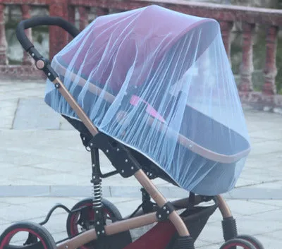 Baby stroller mosquito net full cover in black fine mesh on a pram for summer protection