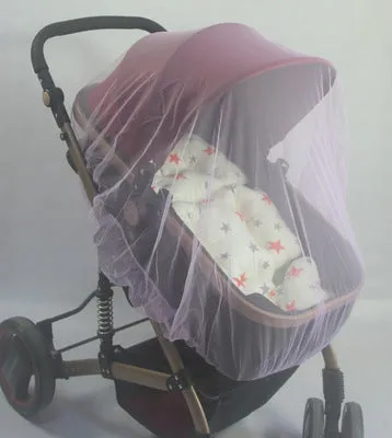 Baby stroller mosquito net full cover in black fine mesh on a pram for summer protection