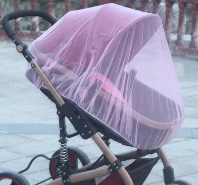 Baby stroller mosquito net full cover in black fine mesh on a pram for summer protection