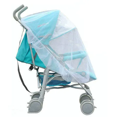 Baby stroller mosquito net full cover in black fine mesh on a pram for summer protection