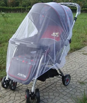 Baby stroller mosquito net full cover in black fine mesh on a pram for summer protection