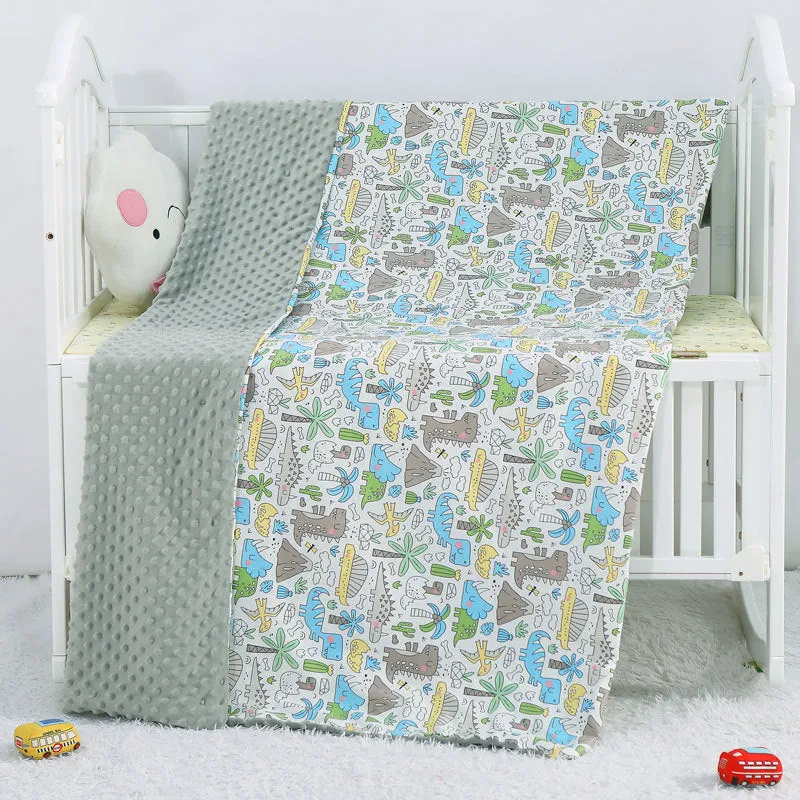 Pure cotton cartoon baby soother blanket with dinosaur pattern, 100x158cm