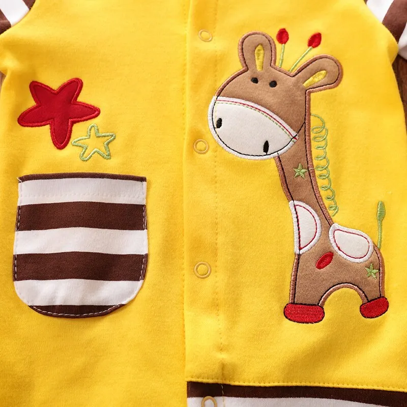 Giraffe print cotton baby one-piece long sleeves available in 59cm to 90cm sizes