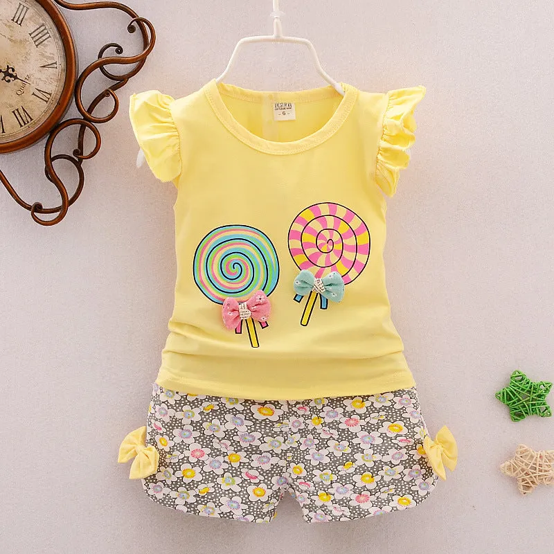Girls cotton two-piece sleeveless top and shorts set, Korean style, 95% cotton, pink colour, size for toddlers 70-100cm