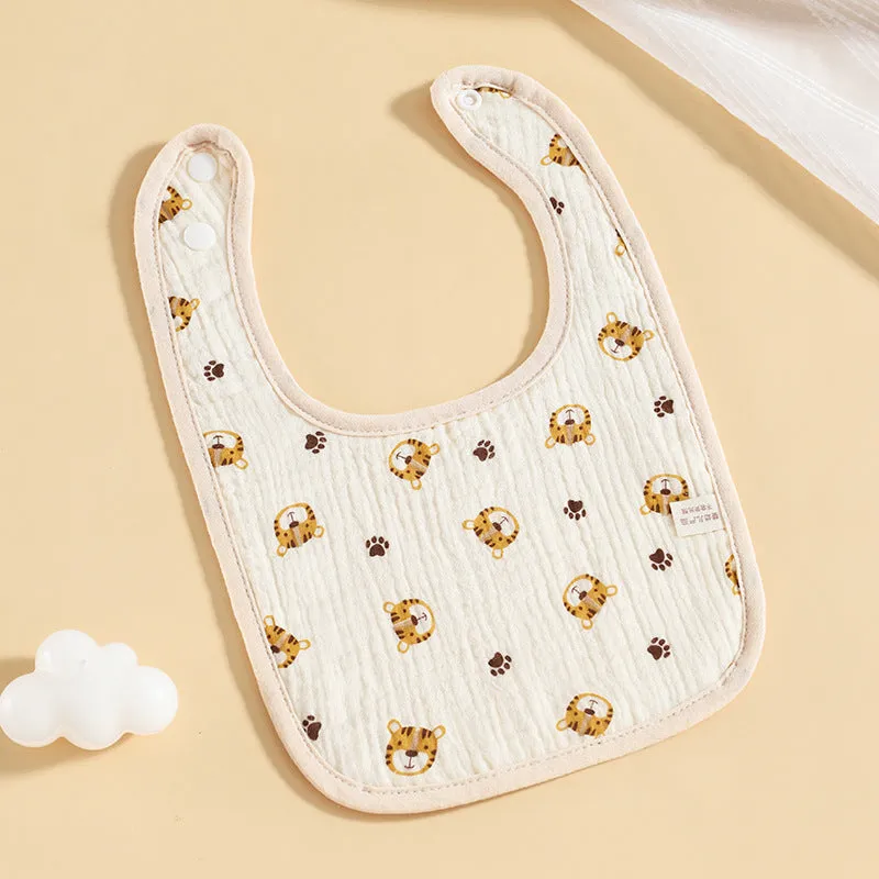 Pure cotton six-layer gauze baby U-shaped bib with waterproof backing, 23x33cm, in rainbow print