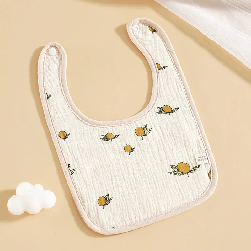 Pure cotton six-layer gauze baby U-shaped bib with waterproof backing, 23x33cm, in rainbow print