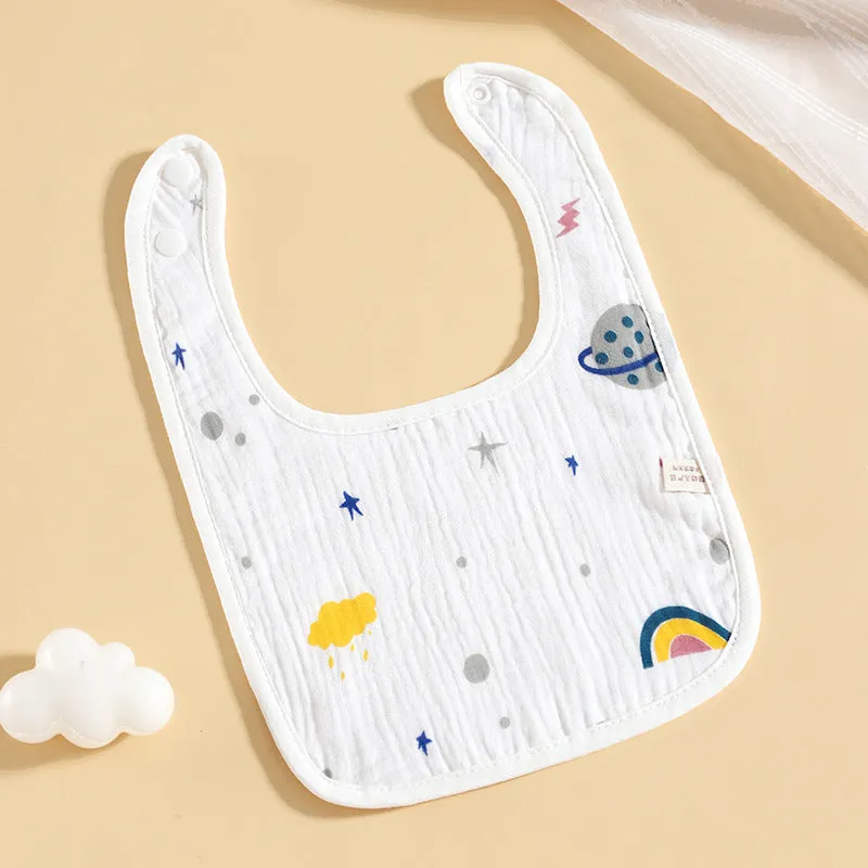 Pure cotton six-layer gauze baby U-shaped bib with waterproof backing, 23x33cm, in rainbow print