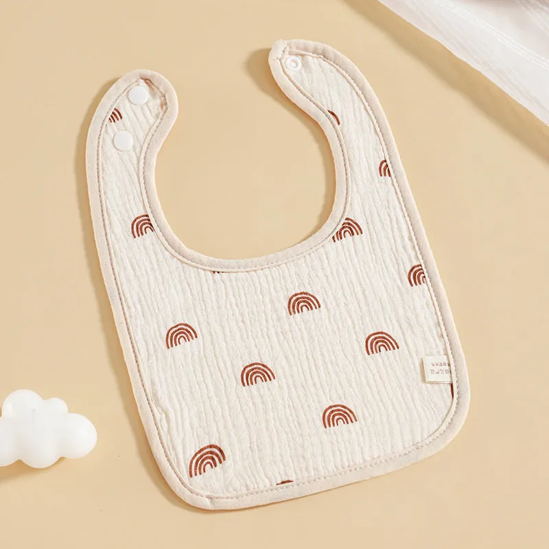 Pure cotton six-layer gauze baby U-shaped bib with waterproof backing, 23x33cm, in rainbow print