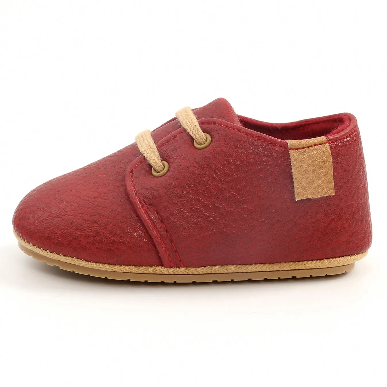 Soft synthetic leather baby moccasins with anti-slip rubber sole in beige, size 11 cm, for first walkers
