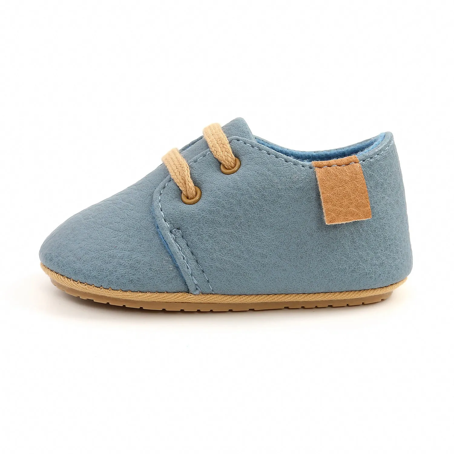 Soft synthetic leather baby moccasins with anti-slip rubber sole in beige, size 11 cm, for first walkers